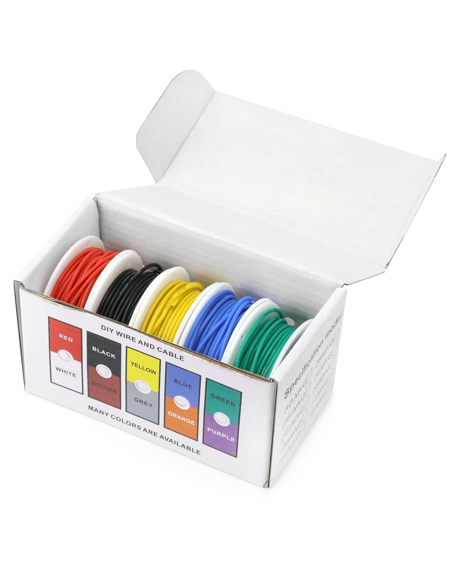 QWORK® Juego de Cable Eléctrico Flexible - 22 AWG 0.32mm² 5 Colores (10 Metros Cada Uno) - Cable de Cobre Estañado con Aislamiento de Silicona