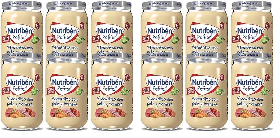 Nutribén Potitos | Tarrito de Verduras con Pollo y Ternera | Para Bebés a partir de 6 Meses | Sin Almidones | Sin Azúcares Añadidos | Sin Gluten, Huevo, Leche | Pack de 6 Unidades | 1410 g