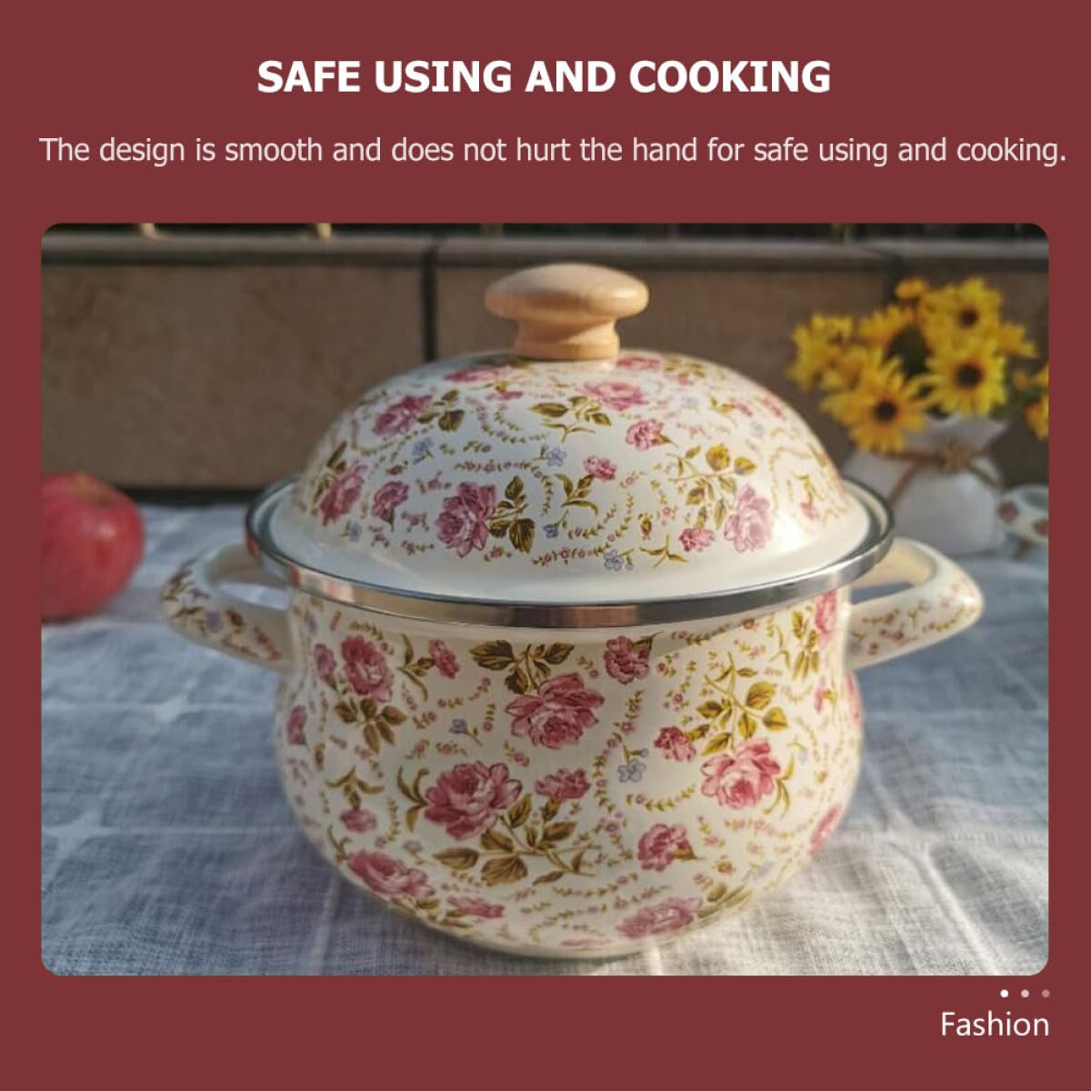 SHERCHPRY Pentola per Zuppa Casalinga in Smalto 18 Cm Doppia Maniglia e Coperchio, Pentola per Brodo Domestica a Fondo Piatto, Utensile da Cucina Pratico per Pasta, Riso e Zuppe