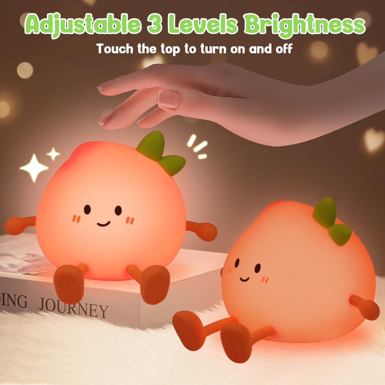 Luce Notturna Bambini, Kawaii Silicone Pesca Luce Notturna per Bambini, 3 Modalità di Luces, Ricaricabile Lampada Touch Peach con 20 Minuti Timer, Luces Notturna Neonato Cameretta Bambina (Pesca)