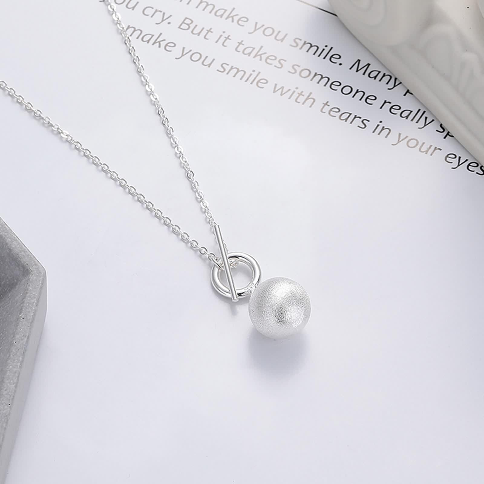 Collar de plata de ley 925 para mujer, collar de cadena con colgante de bola de plata para esposa o amiga
