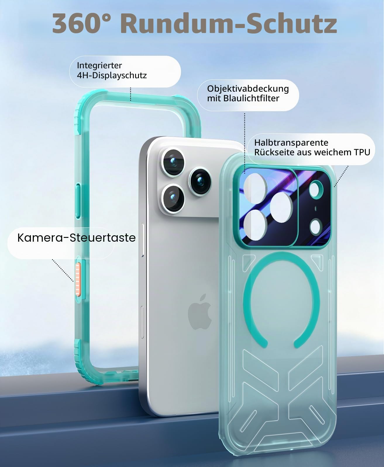 Beeasy für iPhone 17 Pro Hülle Wasserdicht für MagSafe, IP68 Wasserfest Staubdicht Handyhülle 360 Grad Outdoor Schutzhülle, Stoßfest Panzerhülle mit Displayschutz 6,3", Matt Grün