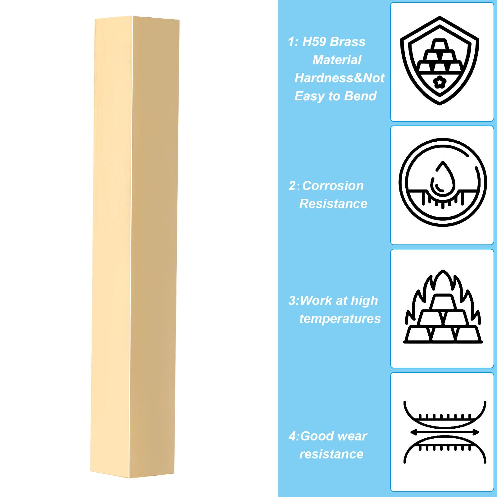 PATIKIL 4/5 x 4/5 x 6" H59 Barre Carrée en Laiton, Barre de Fraisage Carrée Solide pour l'Artisanat, l'Entretien, la Décoration Architecturale Électrique, en Laiton