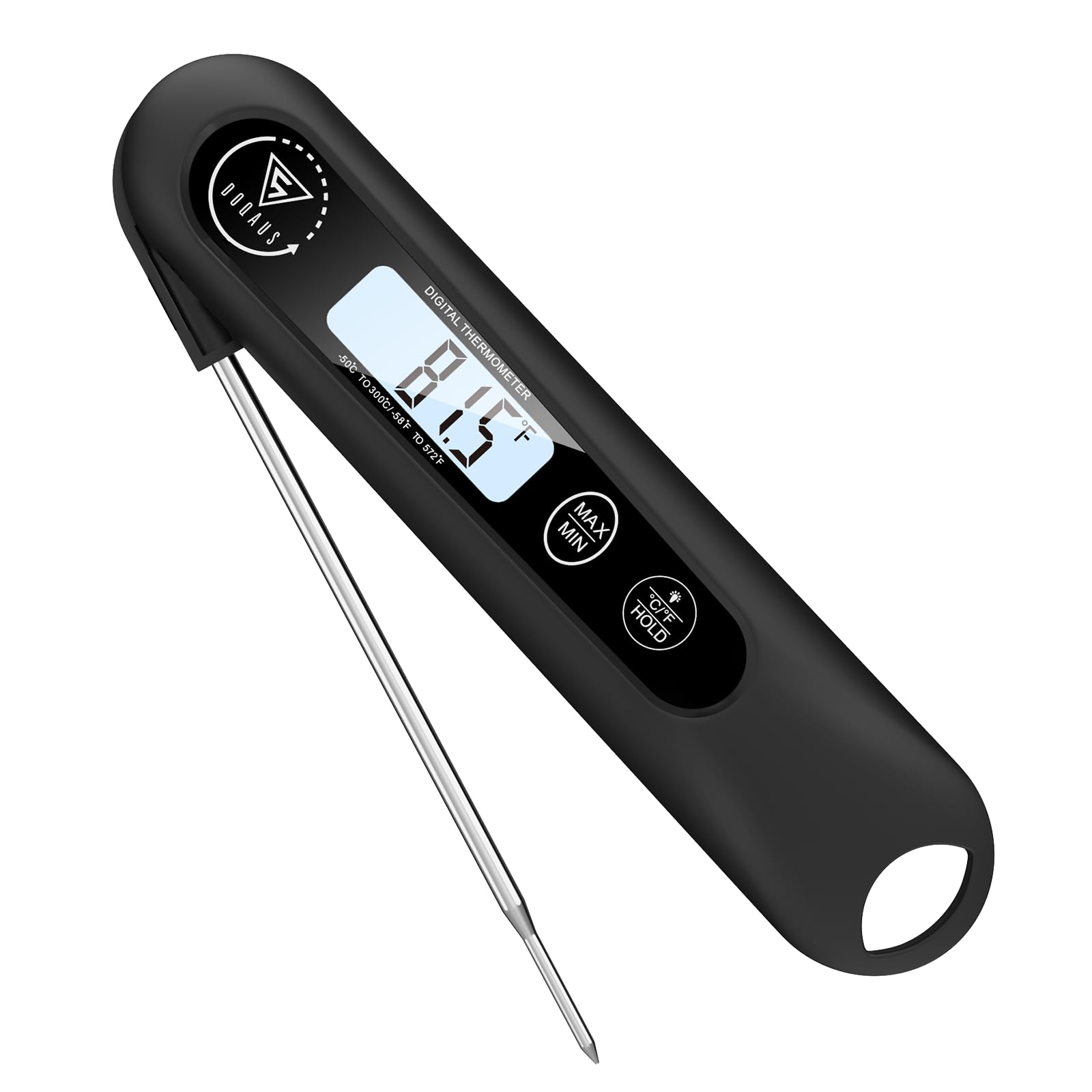DOQAUS Digital Meat Thermometer, Instant Read Food Thermometer with Backlight LCD Screen, Foldable Long Probe & Auto On/Off, Grill Thermometer, BBQ Thermometer for Kitchen, BBQ, Water, Milk, Cooking