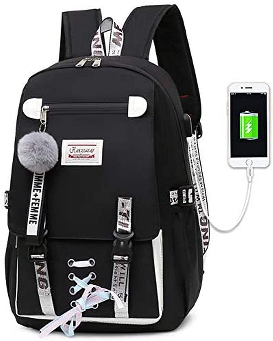 AOOPOO Girls Backpack Teens Schoolbag for Women 20-35L College Girls Bookbag USB Charging and HeadsetPort Laptop Backpack Student Daypack (Black)