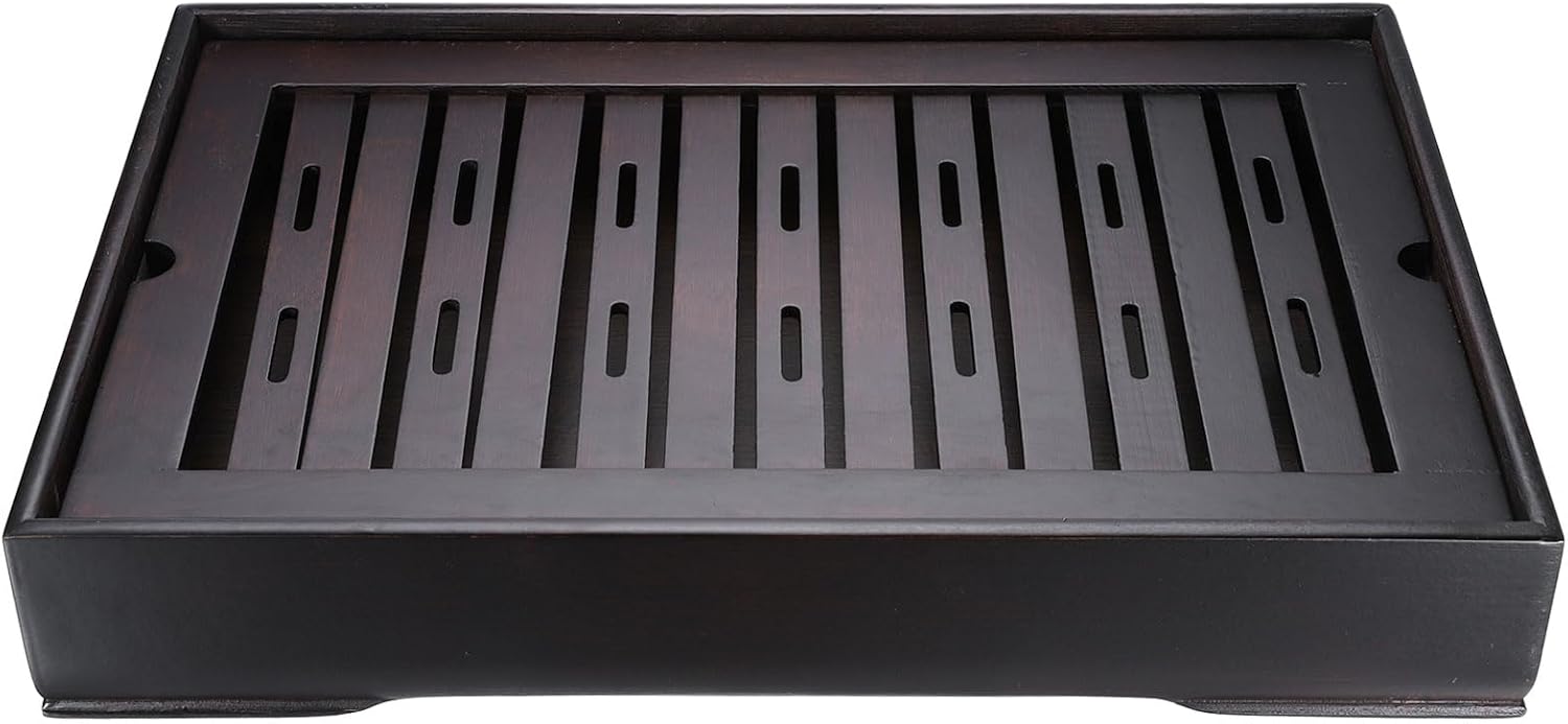 HARFINGTON Bamboo Chinese Gong Fu Tea Tray 14.6" Classic Tea Tray Bamboo Tea Table Furniture Vintage Tea with Water Storage Box for Drinking Tea Brown