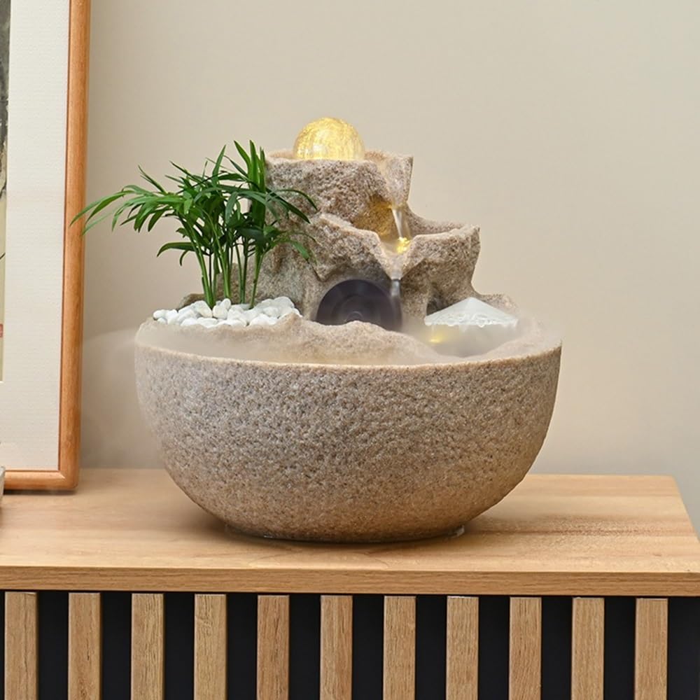 Escritorio de relajación Interior con rocalla, Cascada de Agua recirculante, Fuente, atracción de Riqueza, decoración
