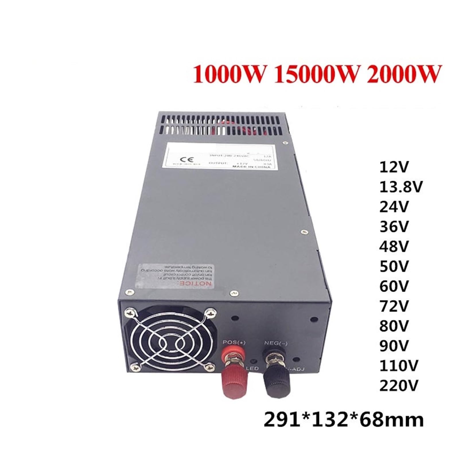 1000W 1500W 2000W DC Zasilacz impulsowy Uniwersalny regulowany transformator AC do DC Sterownik do kampera, samochodu, komputera, laboratorium(13.8V,1500W)