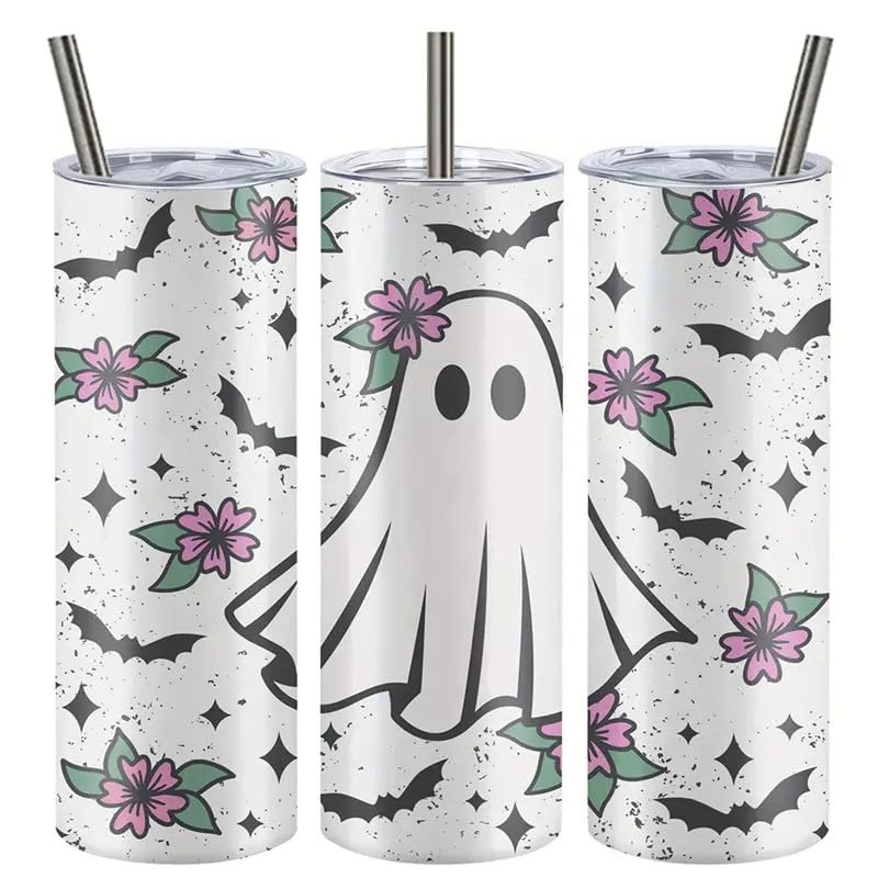Daruirong 1pc Halloween Ghost Tumbler With Lid And Straw 20oz Stainless Steel Water Bottle Insulated Straight Water Cups