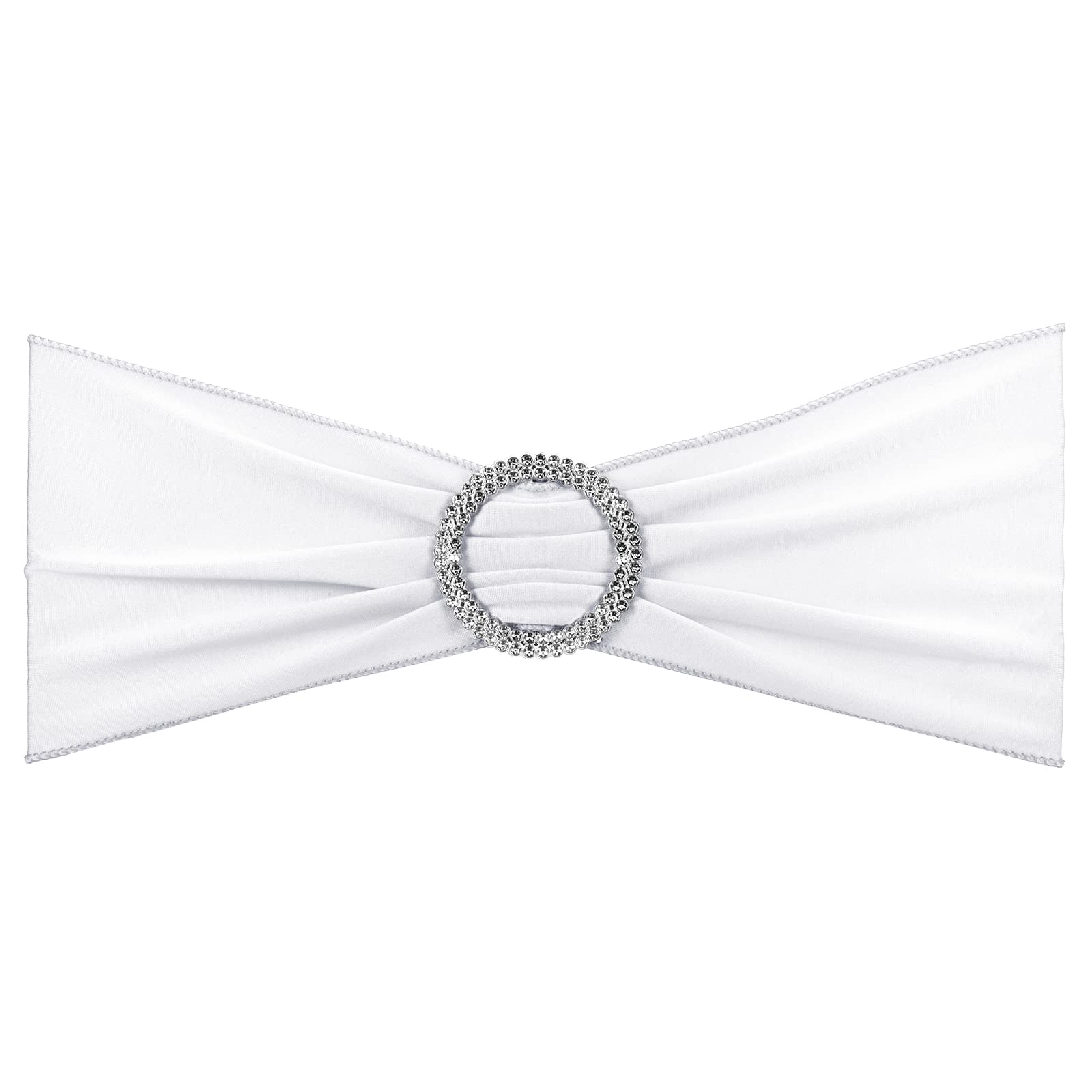 PATIKIL 13" x 5" Stretch Chair Sashes Bows, 10 Pack Elastic Chair Bands Sashes with Buckle Slider for Wedding Banquet Decorations White