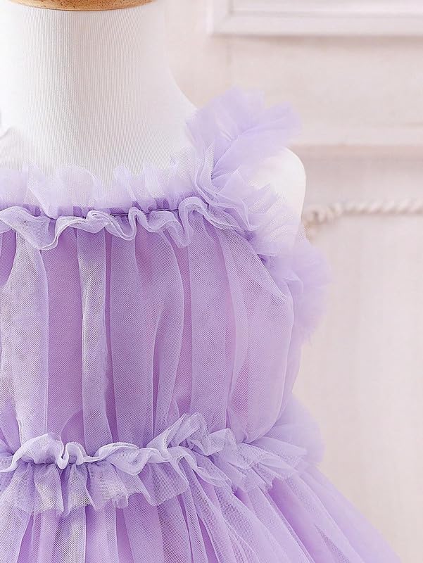 Image of Niren Enterprise Sleeveless Ruffle Sleeve Square Baby Girl Frock with Neck Boxer and net Flared | Frock Dress for Baby Girls