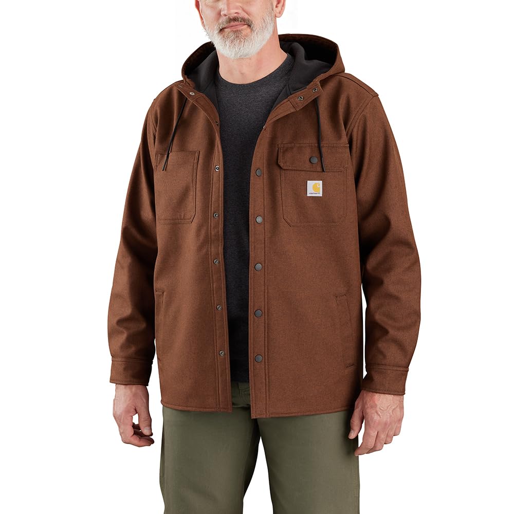 Carhartt Men's Rain Defender® Relaxed Fit Heavyweight Hooded Shirt Jac, Mocha Heather, X-Large