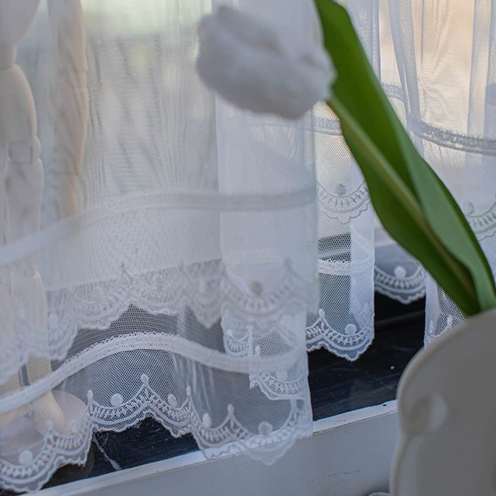 Rideaux Voilage Voilés en Dentelle Blanche, Draperies de Salon à Bordure Festonnée, Élégant Rideaux de Porte, 1 Panneau (Size : WxH150x265cm/59x104inch)