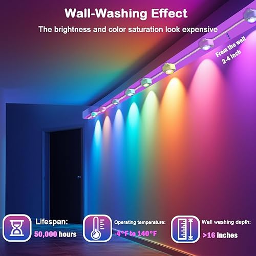 Miniatura 9 de Luces permanentes de Navidad para exteriores de 100 pies, luces inteligentes RGB que cambian de color con 63 modos de escena, lámparas permanentes