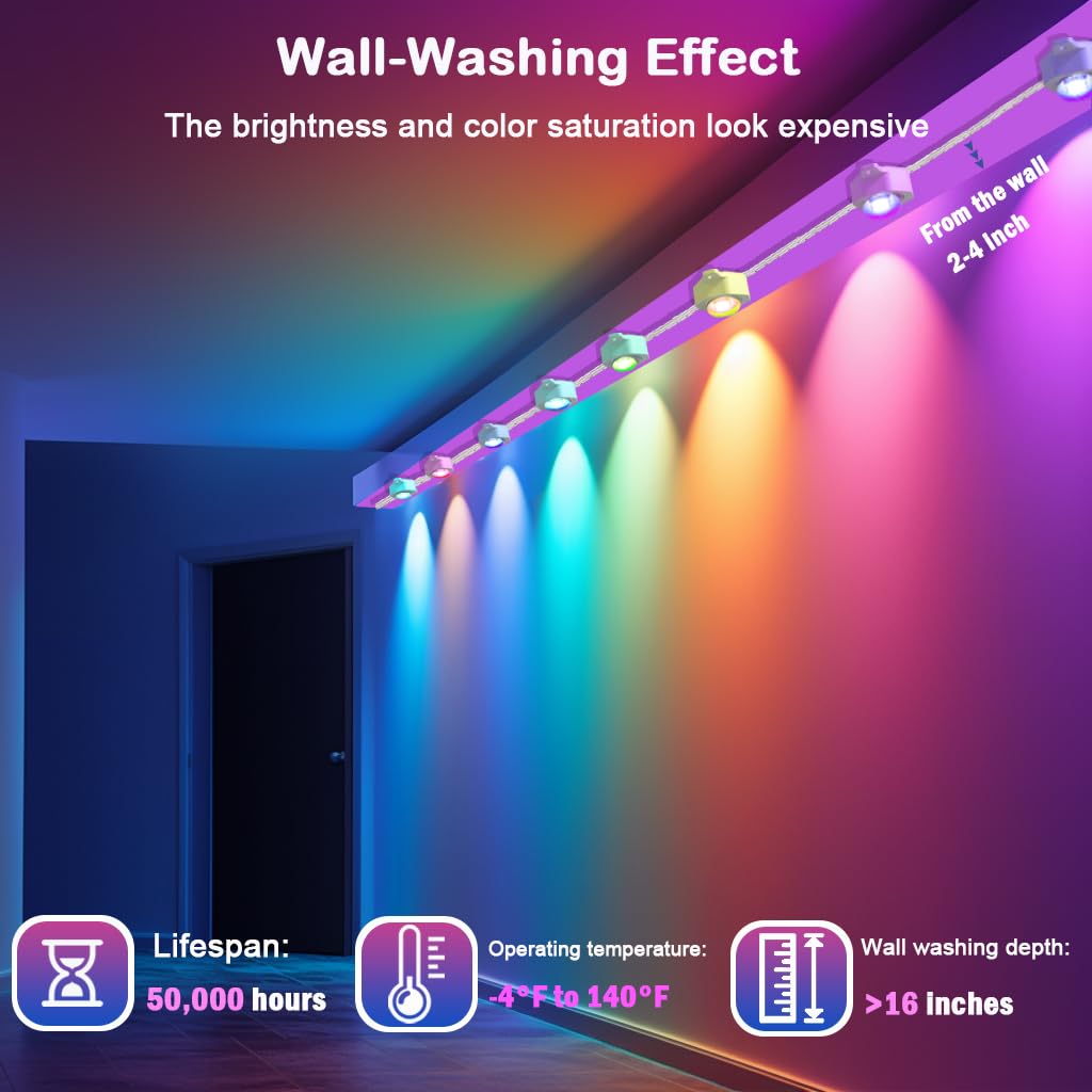 iYogaled Permanente Außenleuchten, 30,5 m, intelligente RGB-LED-Außenleuchten, Farbwechsel, Trauflichter mit 63 Szenenmodi, IP67 wasserdicht, permanente Urlaubslichter für den Außenbereich, App,