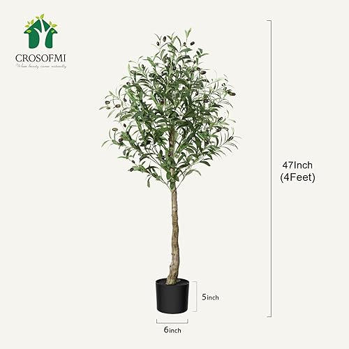 Miniatura 6 de Crosofmi - Olivo artificial en maceta, 4 pies de alto, árbol de seda, planta topiaria, moderna, perfecto para interiores, decoración, exterior,