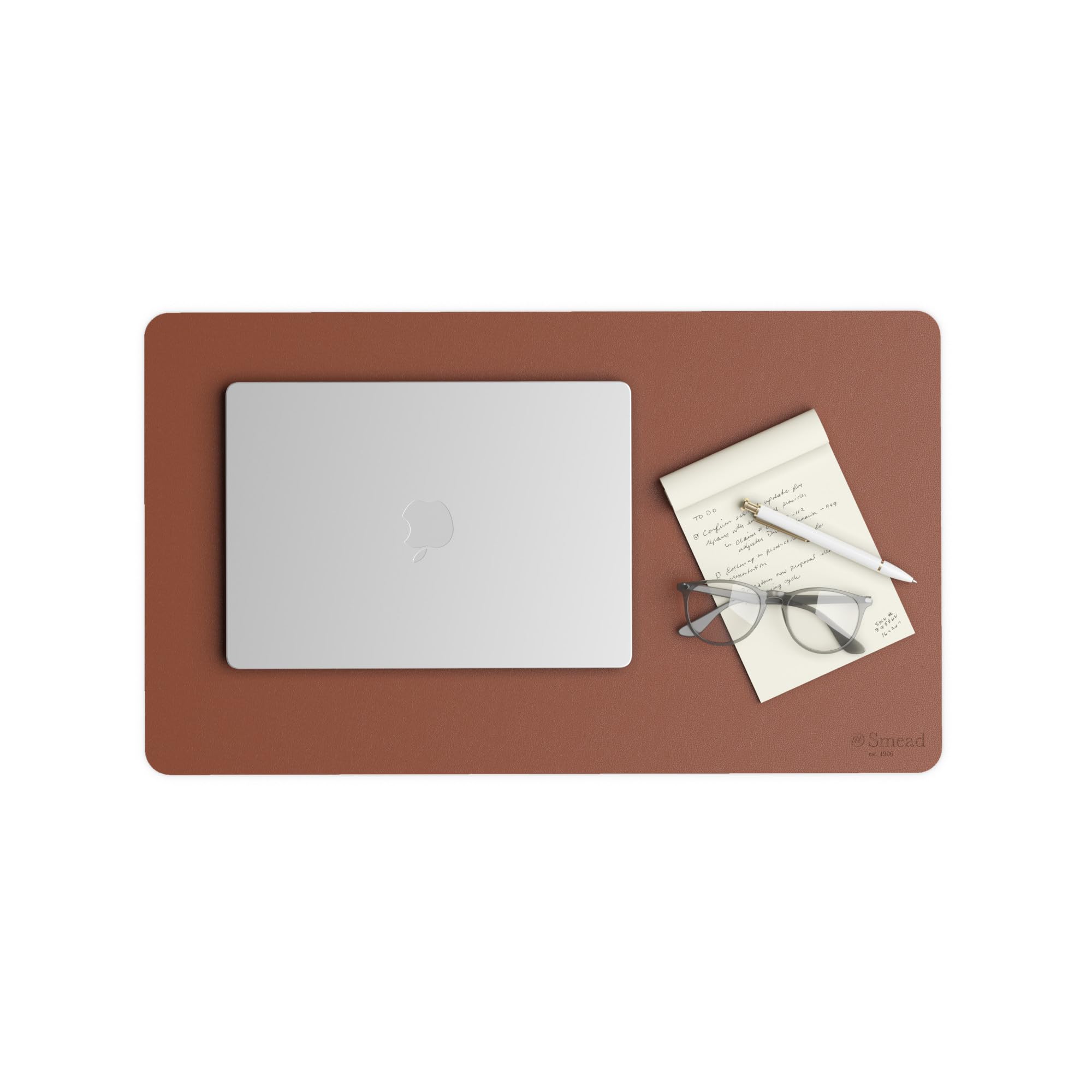 Smead Desk Pad, Vegan Leather Desk Mat with Non-Slip Faux Suede Backing, Perfect Desk Organizer for Office Decor, 23.6” x 13.7” Small, Saddle (64837)