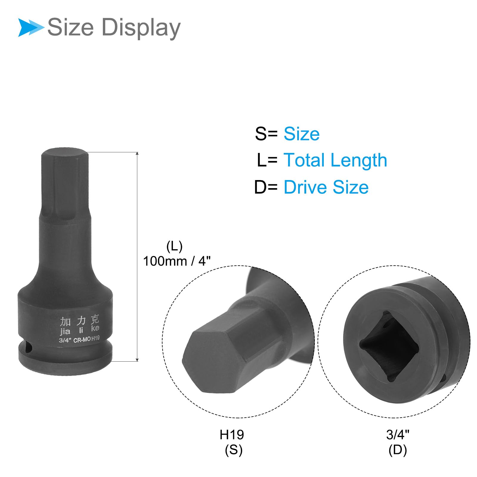 CoCud Hex Impact Bit Socket 3/4" Drive H19 CR-MO Steel Quick Change Hex Driver Socket Impact Bit Screwdriver Sockets Adapter - Image 2