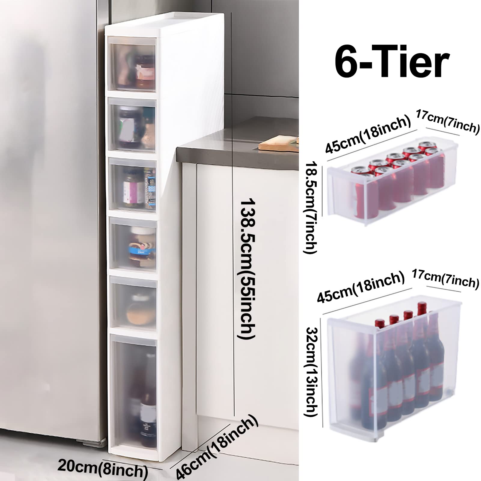 Gabinete de baño Alto y Delgado con ruedas y múltiples cajones: solución de organización Vertical