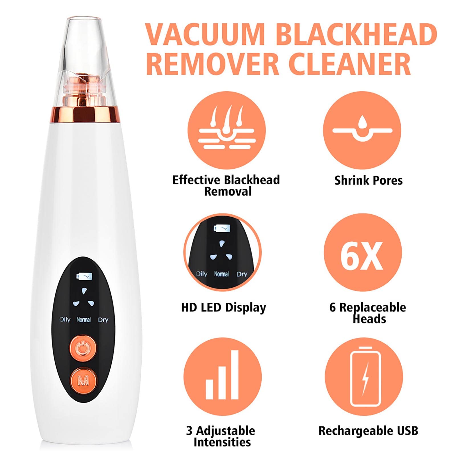 Limpiador facial de poros – Aspirador de poros para eliminar puntos negros, herramienta extractora de puntos blancos de comedones de acné, herramienta de succión de puntos negros, extractor de