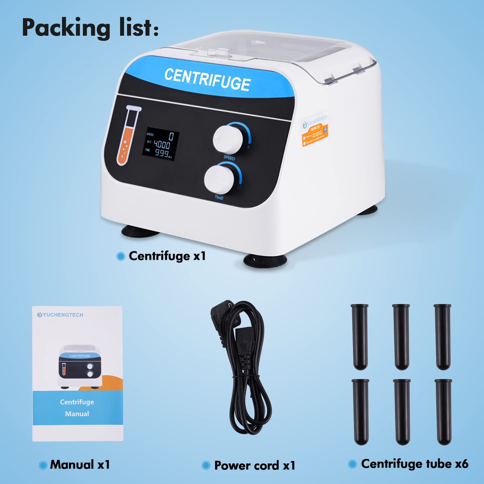 YUCHENGTECH Centrífuga de Laboratorio de Escritorio Eléctrico Centrífuga Digital de Baja Velocidad 6X20ml 4000 rpm 0-999 Min 1920xg para Tubos de Centrífuga de 5/7/10 ml, 28x26x21cm 5kg