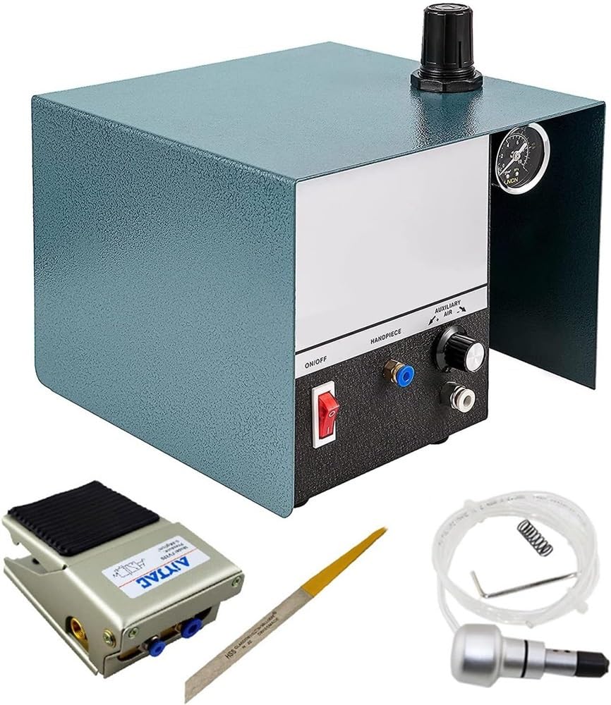 ZHJOPP Pneumatic Engraving Machine 1400 RPM Adjustable Speed 80W Handpiece for Jewelry Crafts and Metalwork, Precision Engraver (Blue)