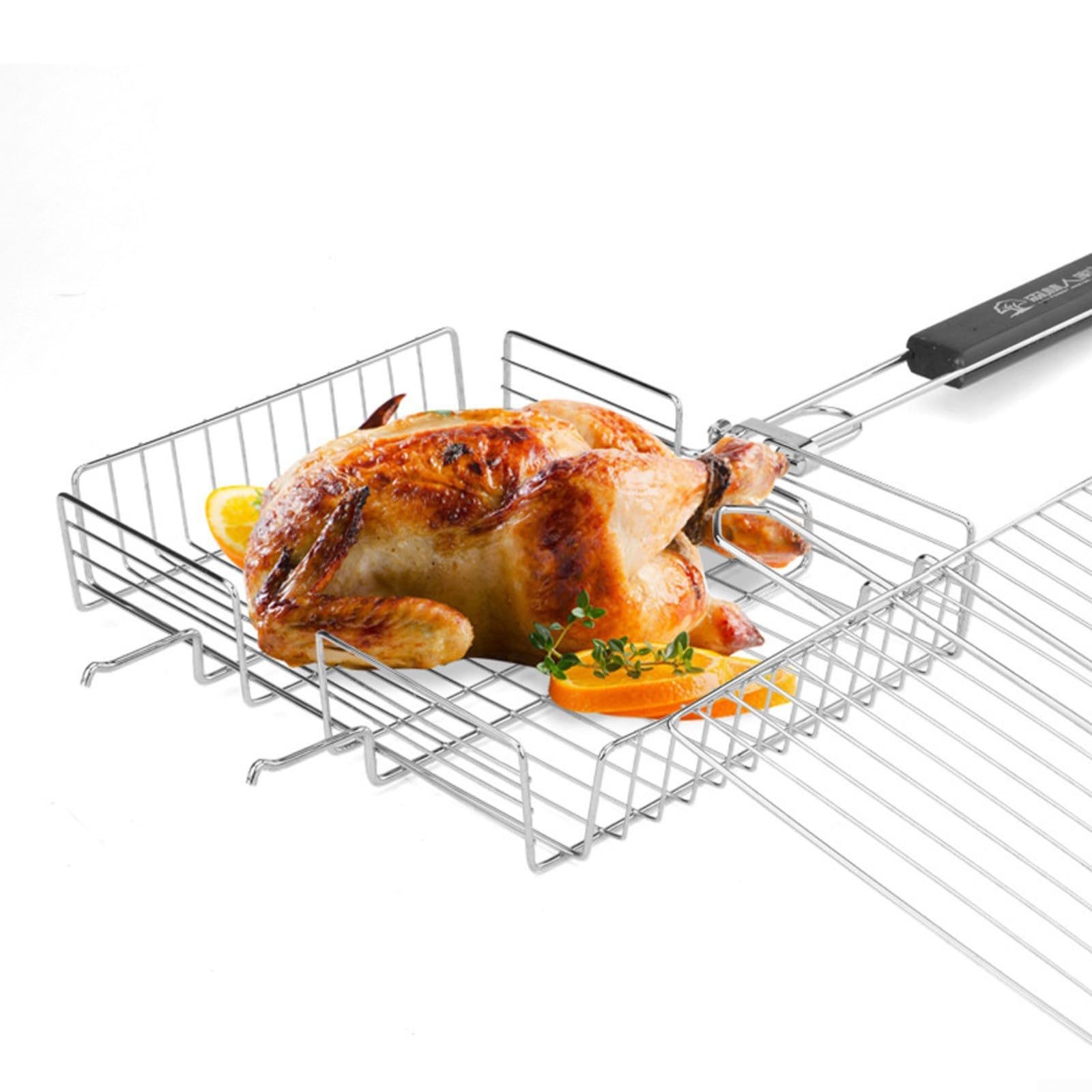 Griglia pieghevole per barbecue, in acciaio inox, con chiusura di sicurezza, borsa portaoggetti e manico rimovibile, 31 x 25 x 55 cm