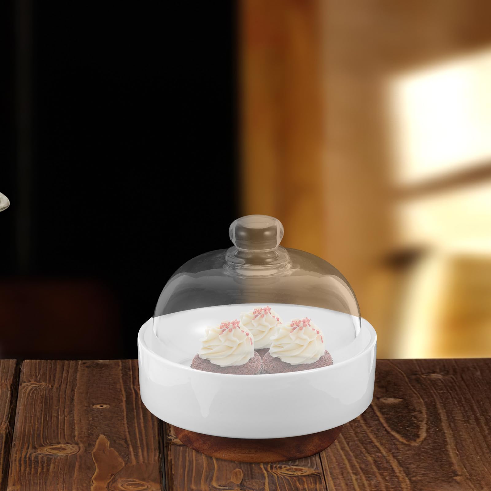 INOOMP Vassoio per Dolci in Ceramica con Coperchio, Alto, Rotondo