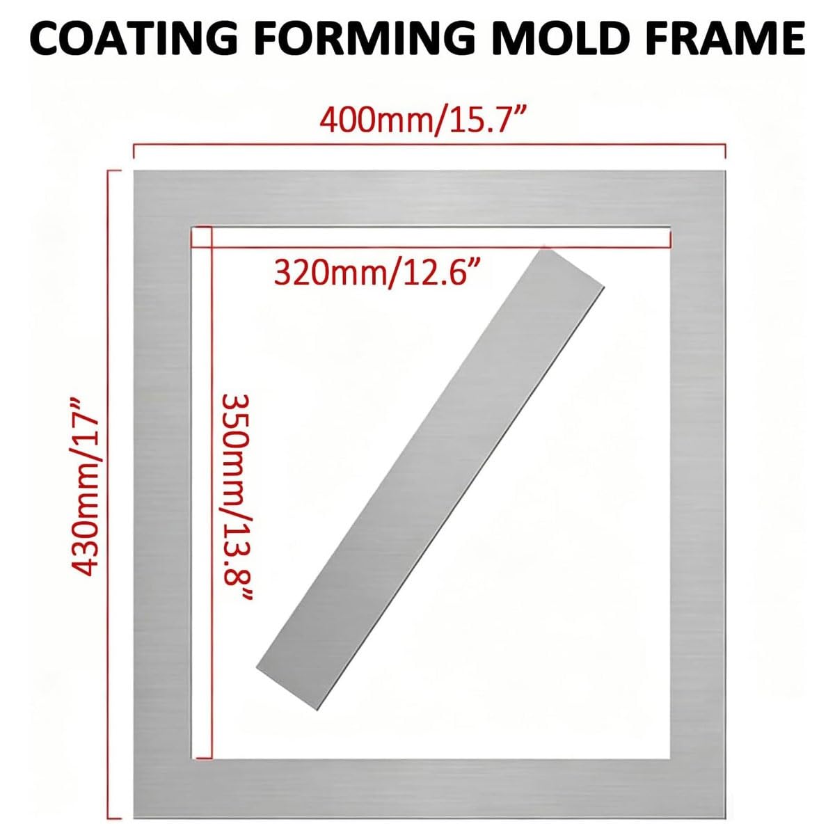 Zestaw ramek do folii powlekającej, standardowa rama do odlewania powłok z podstawą, dokładna grubość 1,5 ± 0,2 mm, rozmiar wewnętrzny 320 x 350 x 1,5 mm, do przygotowania próbek wodoodpornych