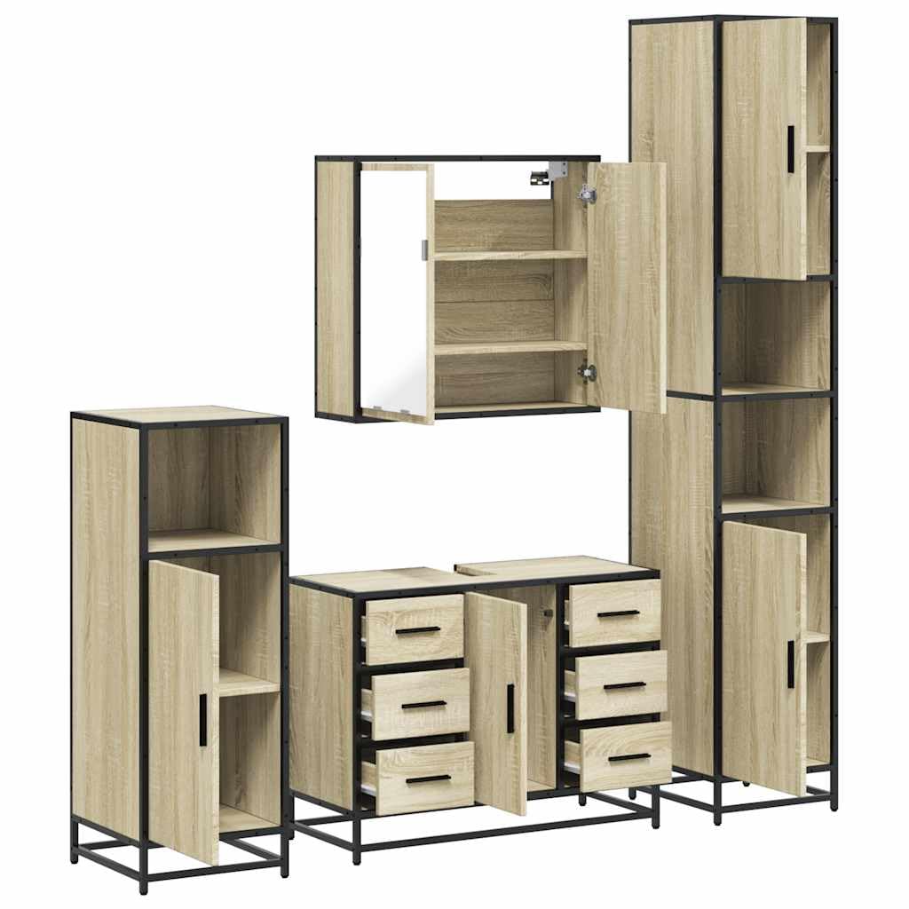 Set di mobili da bagno 4 pezzi rovere Sonoma legno metallo