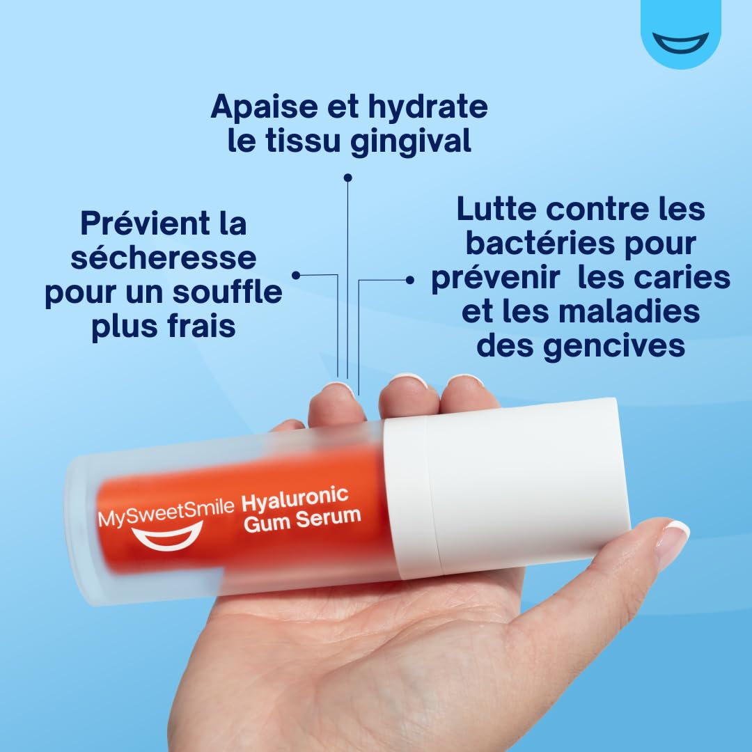 MySweetSmile Sérum Gencives HA+ À l'Acide Hyaluronique - Apaise Et Hydrate les Gencives - Réduit l'Inflammation Gingivale - Saveur Menthe - Réparation Des Gencives - Lauréat IndyBest - 30ml