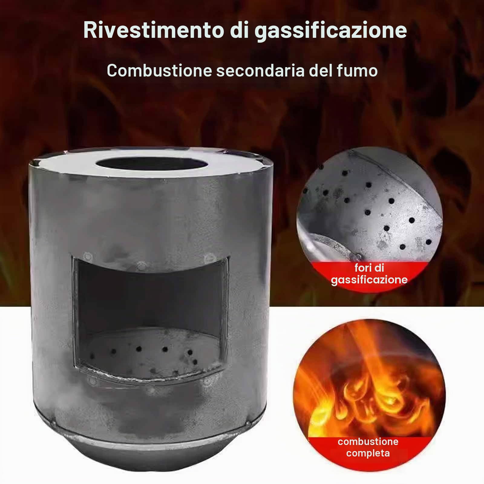 Stufa a legna con forno a riscaldamento rapido gassificazione combustione saldatura completa senza fumo per riscaldamento domestico interno e cottura