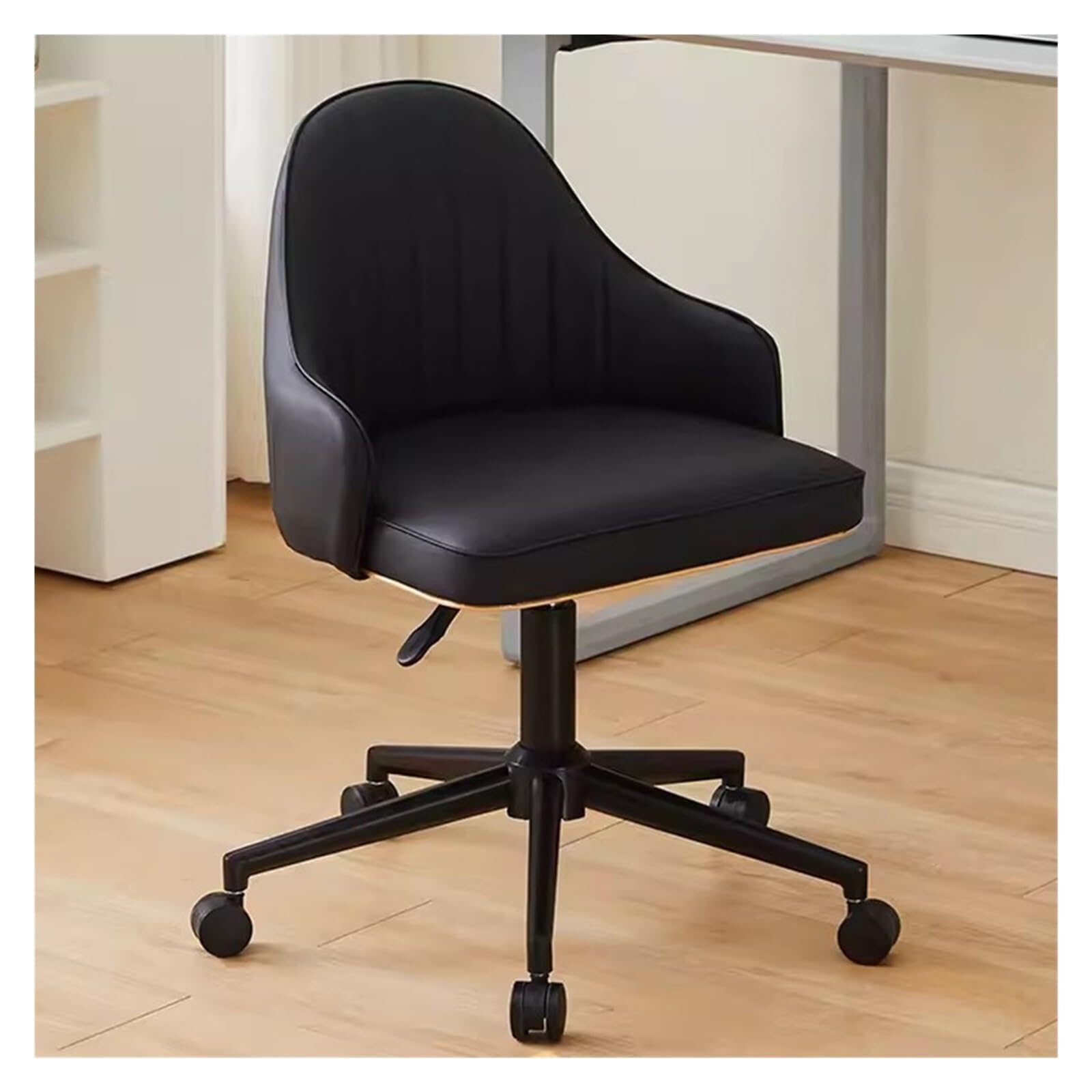 METTEOR Modern Faux Leather Office Chair Adjustable Height Swivel Armchair with Black e Rolling Cuter Task Chair for Gaming & Home Office Slish & table (Black Einheitsgr??e)