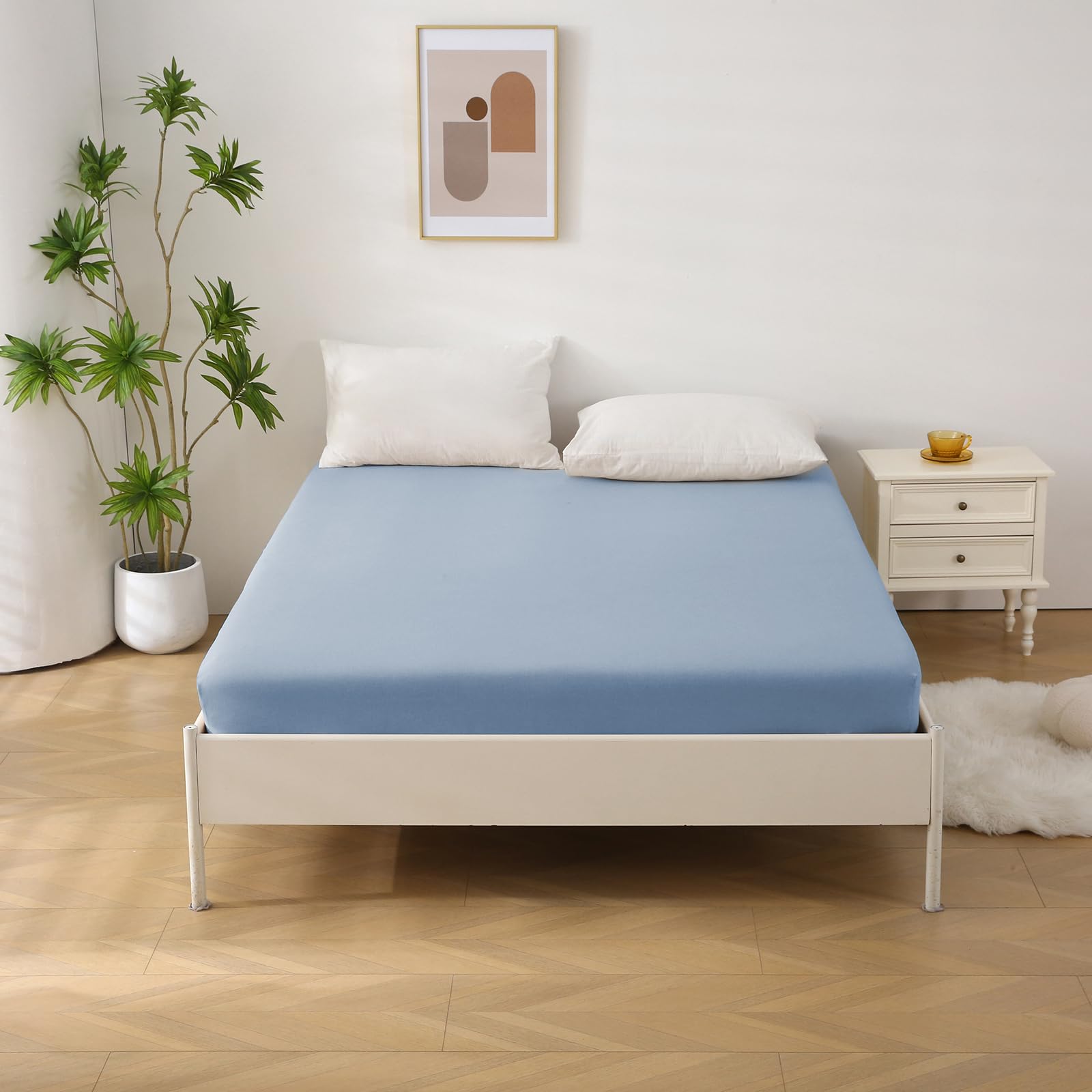 SOULFUL Spannbettlaken 160x200cm 2er Set, 100% Baumwolle Haiya Blau – Ansicht 7