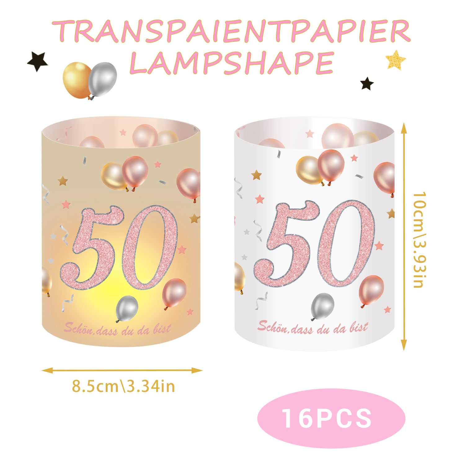 Geburtstag Windlicht Deko - Rose Gold "Happy Birthday", 16-tlg. Set Für Tischdeko, 10x27cm