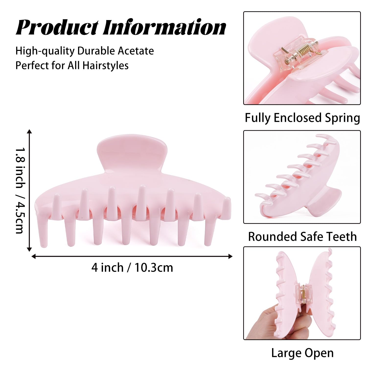 Large Acetate Hair Claw Clip 4 Inch Strong Hold Y2K Trendy Y2K Hair Claw, Solid Color Jelly Acetate Clip for  main image 2