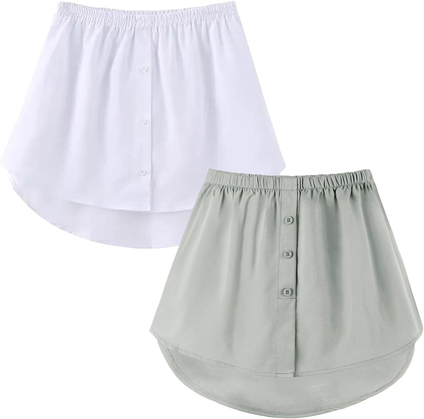 OBBUE Women's 2 Pcs Mini Adjustable Shirt Extender Removable Layering Half Length Underskirt with Buttons