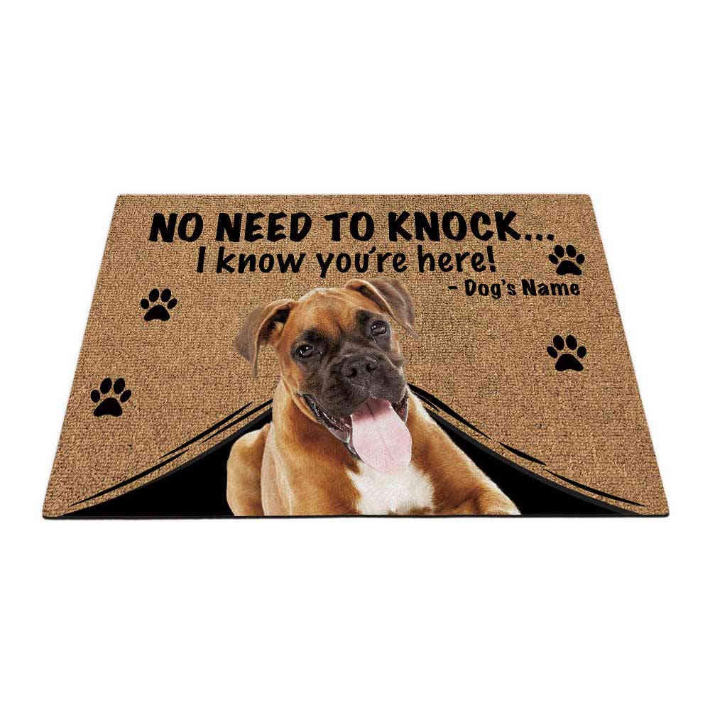 BAGEYOU Personalized Doormat with My Love Dog German Boxer Puppy Welcome Floor Mat Not Need to Knock I Know You're Here 23.6" X 15.7"