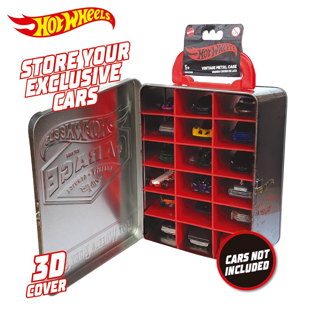 Hot Wheels 1:64 Scale Metal Car Tote Bag 18 Toy Storage and Organizer Gift for Collectors Kids Ages 3+ 3D HW Racing Lid Design (Cars Not Included)