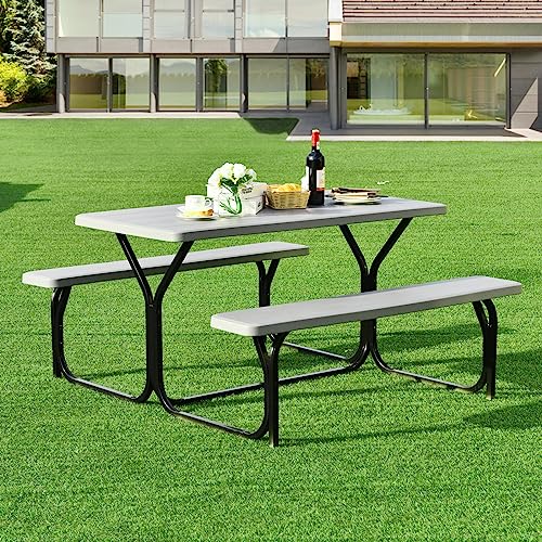 Table de pique-nique avec bancs pliants gris ensemble repas camping
