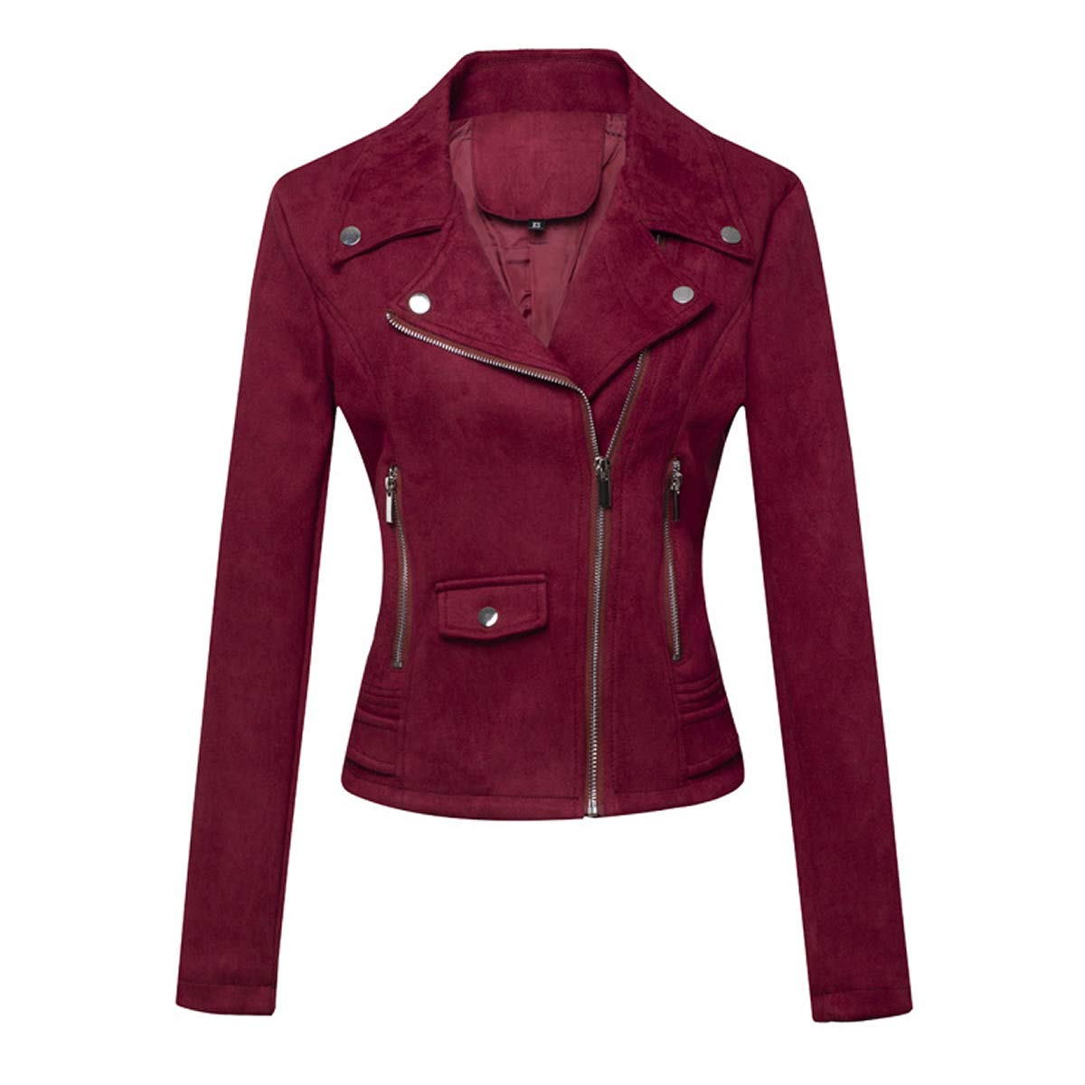 DISSAWomen's Suede Leather Biker Jacket Short PU Moto Biker Outwear Fitted Zipper Jacket Lapel Spring and Autumn Coat,P120-1