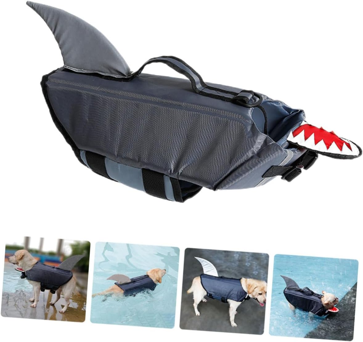 Dog Shark Swimming Vest Pet Life Jacket Reflective Floatation Vest Gray XL for Boating Pool Safety
