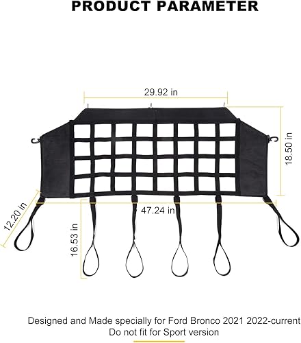 Miniatura 3 de Red de malla para tronco Bronco Red de carga para perro para Ford Bronco 2021 2022 2023 Accesorios de almacenamiento negros
