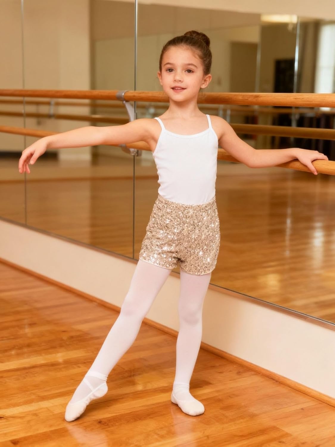 WELAKEN Girls Sequin Shorts Kids Sparkly High Waist Elastic Glitter Party Dance Shorts with - Image 3