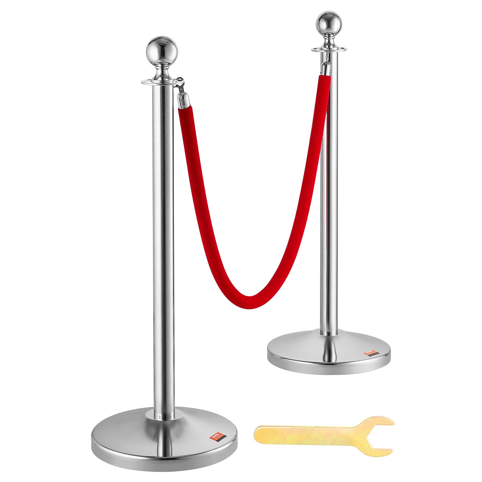 VEVOR Barrière de Balisage 4PCs 99 cm avec Cordes Velours 1,5 m pour Contrôle de Foules Argenté