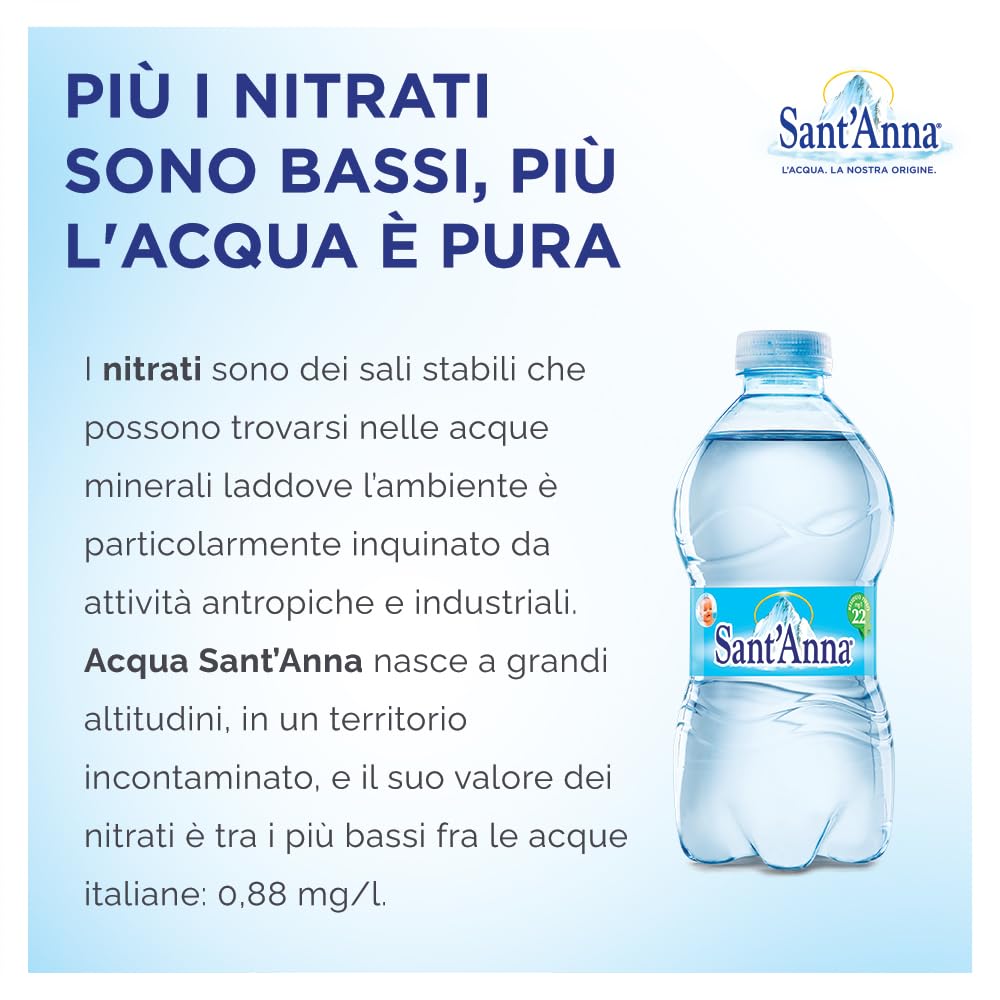 Acqua Sant'Anna Pack 0,35L Naturale | 48 bottiglie formato da borsetta | Acqua Minerale Naturale Oligominerale Minimamente mineralizzata | Bottiglie di Plastica 100% Riciclabile