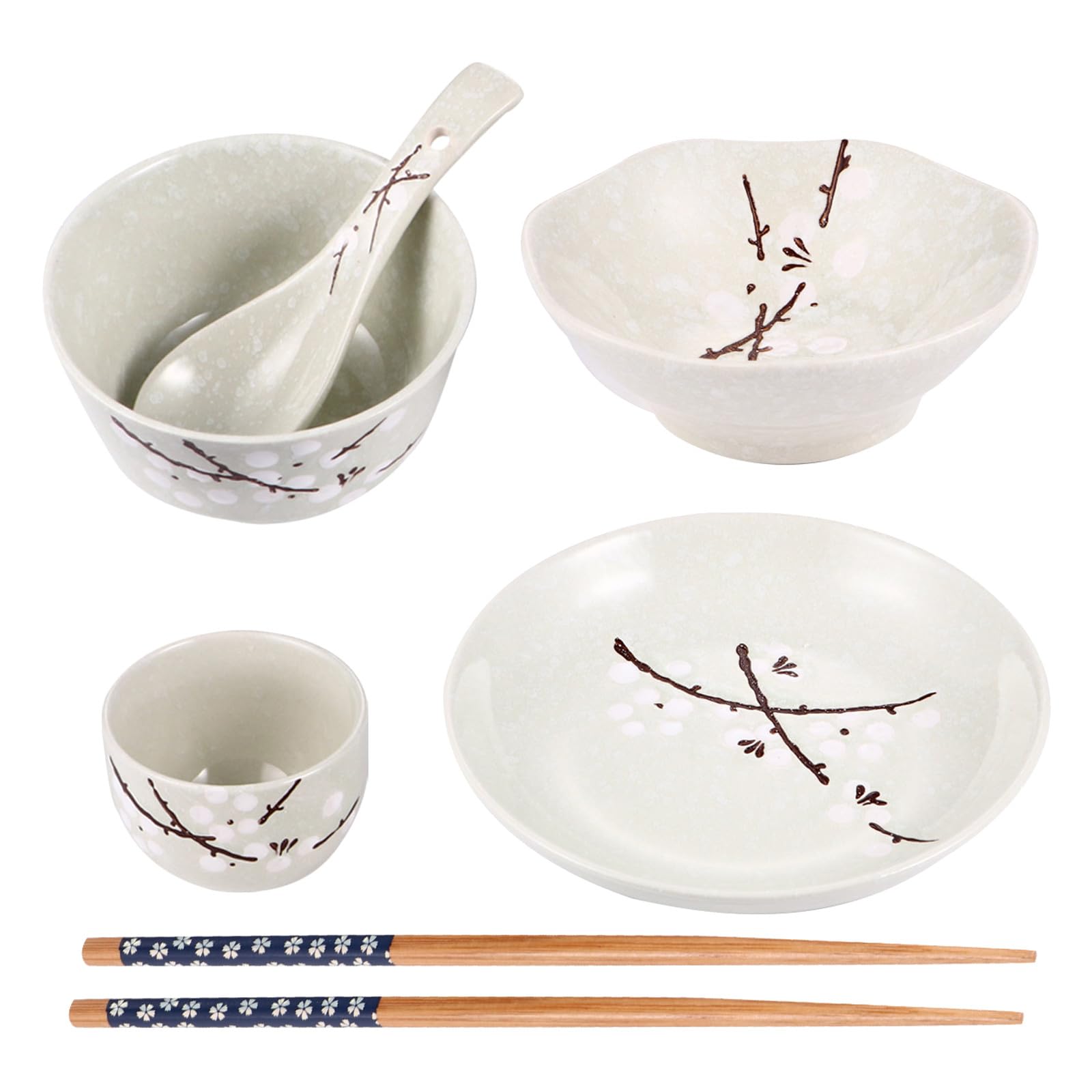 Sosoport Service de Table Cuillère 6 Pièces Japonerie en Céramique Pratique et Assiette, Ensemble Complet Personne Bol