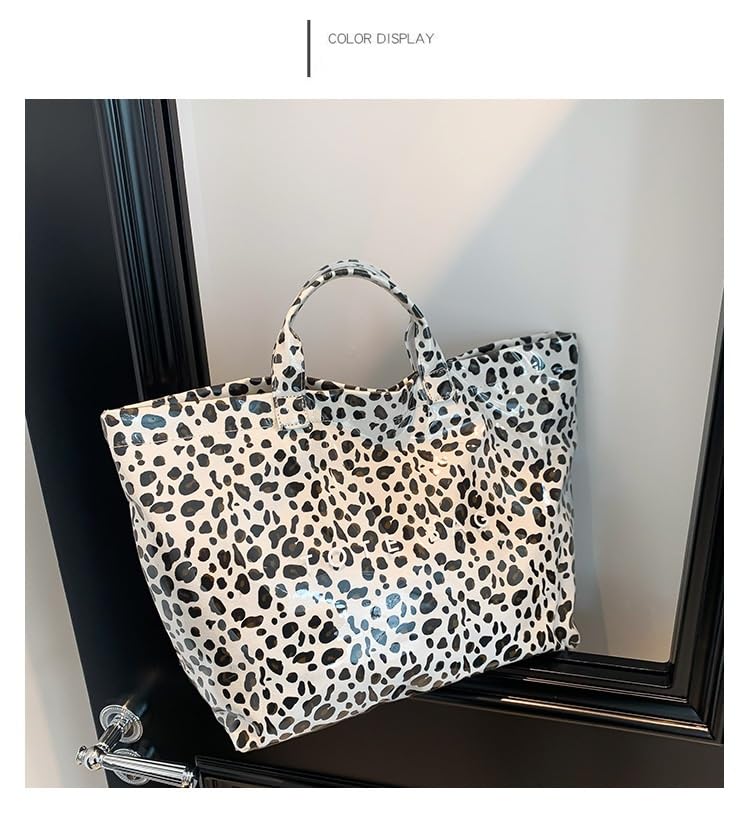 Image of Large Tote Bags for Women PVC Clear Totes Bag Plastic Carry All Bag Kraft Paper Shoulder Handbag Hobo for Work Travel