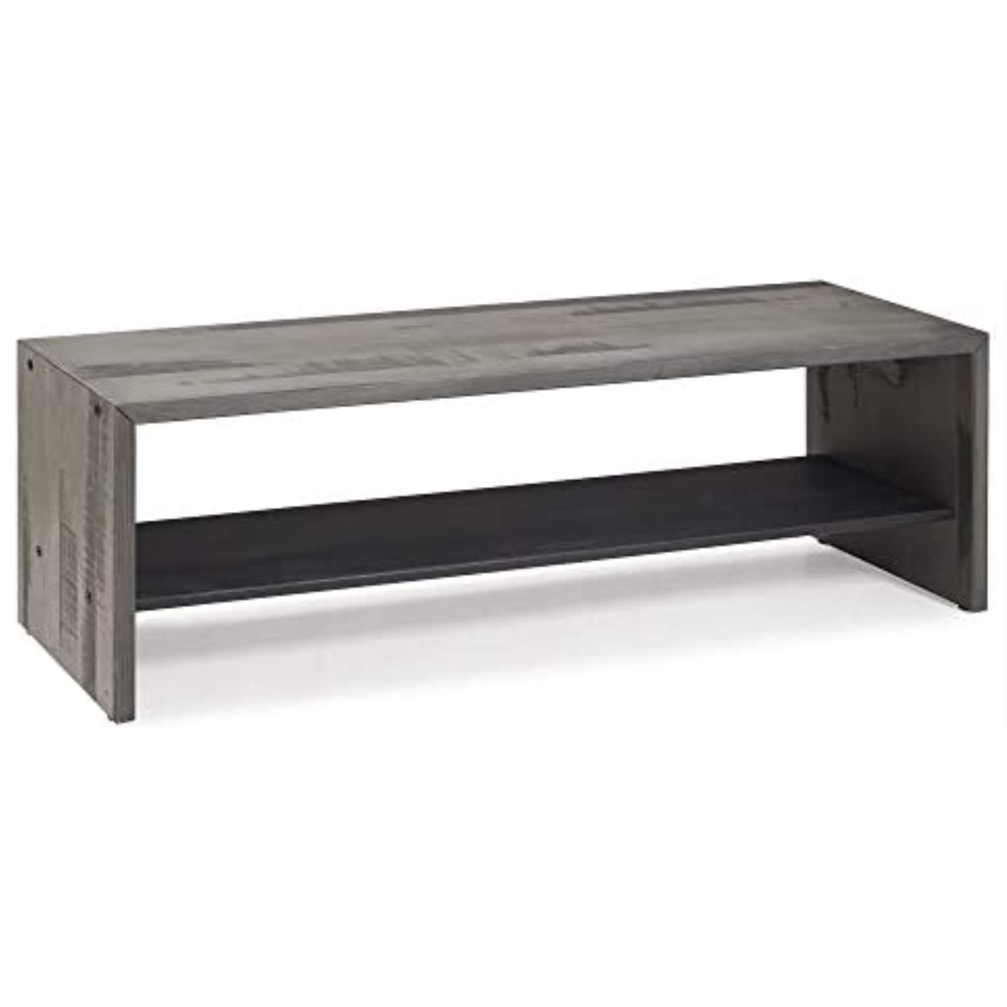 Walker Edison Meg Rustic Solid Wood Two Tier Entryway Bench, 58 Inch, Grey