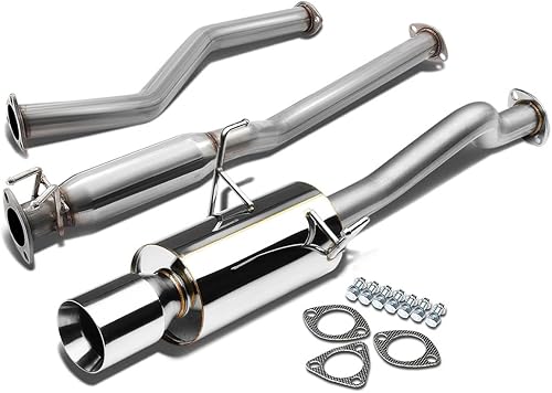Auto Dynasty Sistema de escape Catback de acero inoxidable con punta de silenciador enrollado de 4 pulgadas compatible con Honda Civic EX 1.7L 01-05